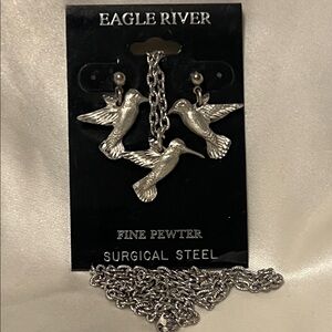 Fine Pewter Hummingbird Necklace & Earrings